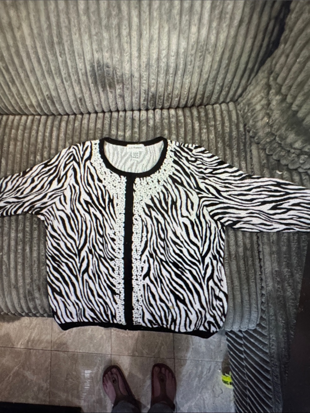 Black & White Zebra Print Women's Cardigan with Lace Trim